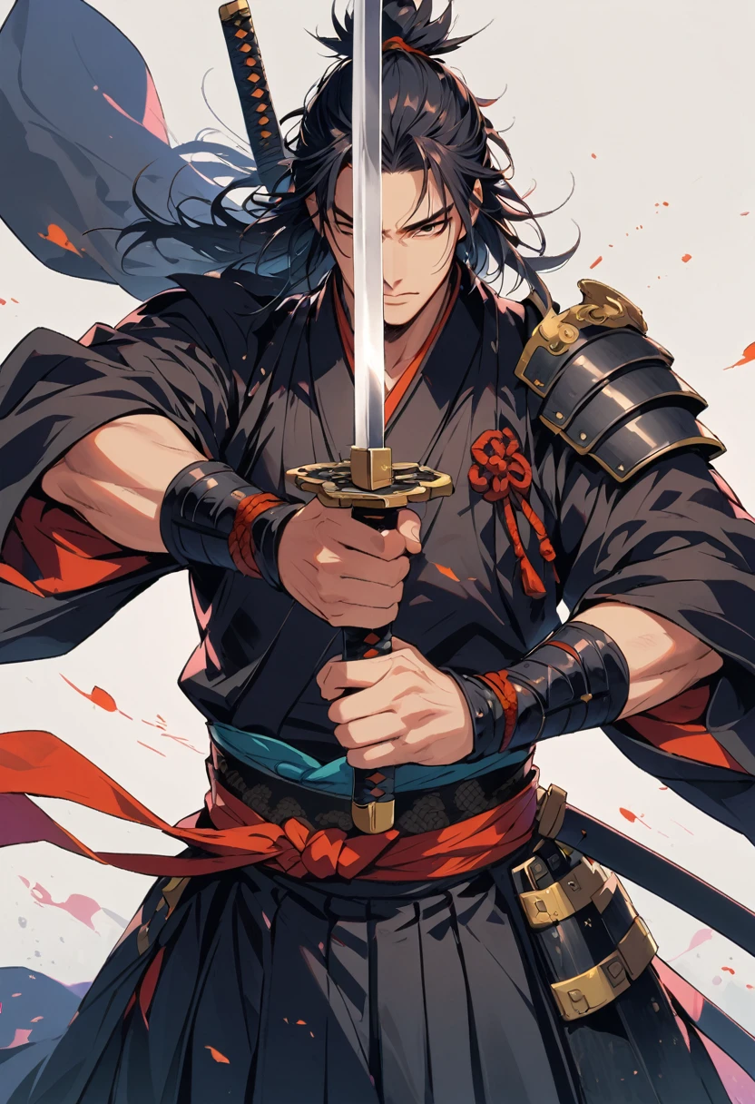 male samurai，Sword in both hands