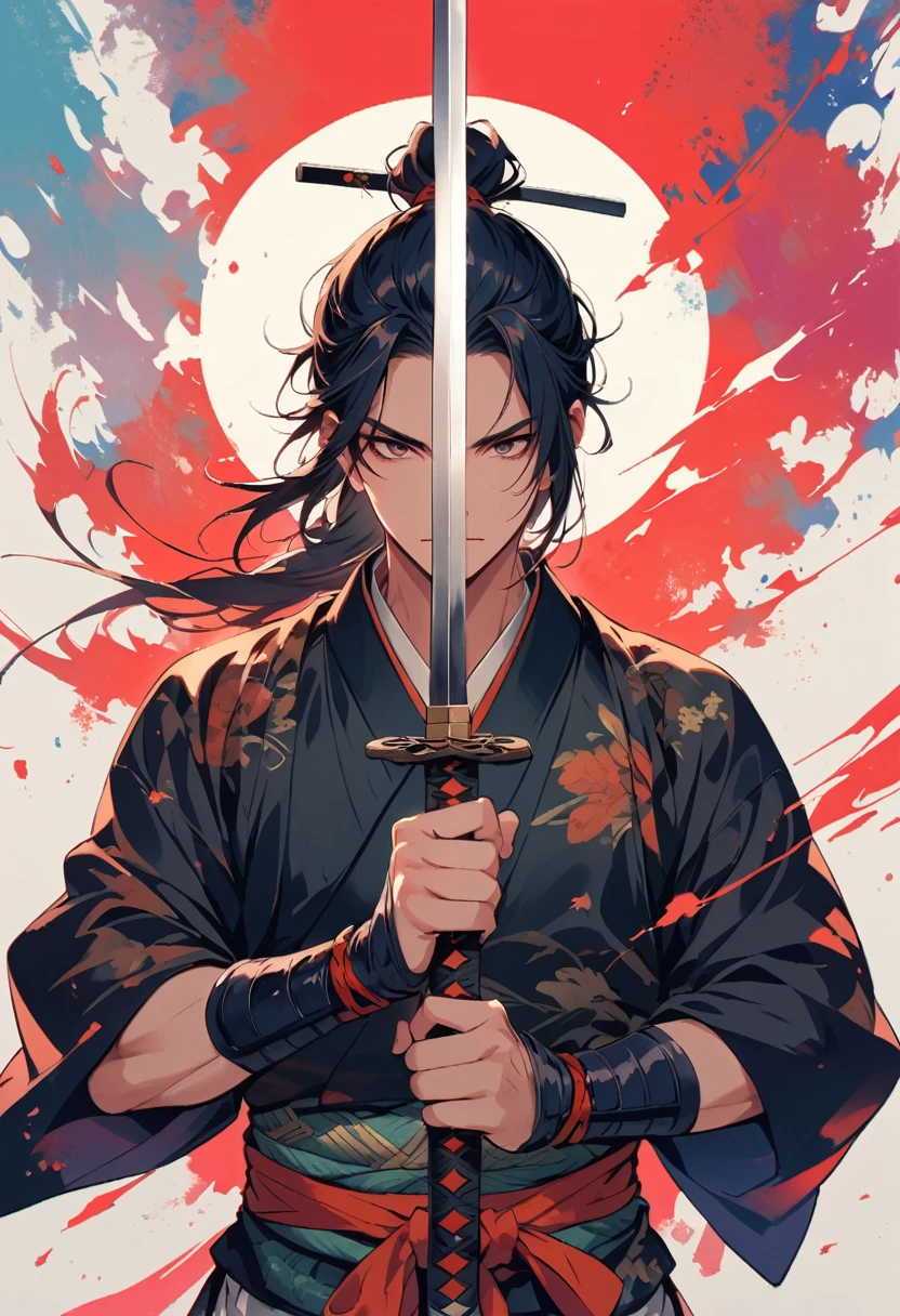 male samurai，Sword in both hands