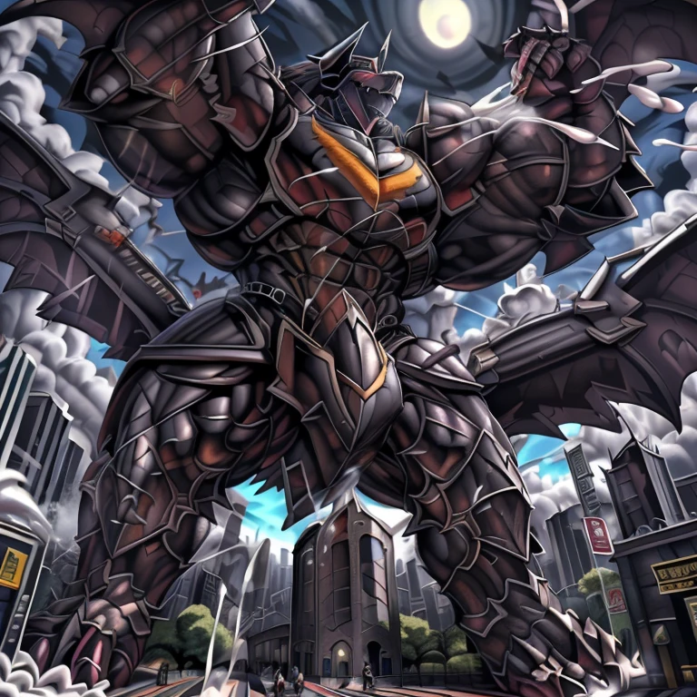 (masterpiece. official art. 8k. best quality. detailed full body. full body.)
(situation 1 : dominating demon lord dragon batzz. focus Colossus mechanical Muscular demon lord dragon batzz is trampling the CITY. macro. stomp. Low-angle perspective. emphasizing the immense size. The perspective is from below, emphasizing the sheer majesty and power of the Colossus. Colossus art. He is much bigger than a skyscraper. Giga Colossuss. micro soccer field. looking down.)
(situation 2 :smoke and flames rising from the destruction in the city. macro. stomp. Low-angle perspective. emphasizing the immense size. The perspective is from below, emphasizing the sheer majesty and power of the Colossus. Colossus art. He is much bigger than a skyscraper. Giga Colossuss. looking down.)
(Additional details 1: wearing a full-face helmet. helmet is jet black. The color of NANOSUIT is jet black. high-tech bio-mecha armor. real texture material. whole body shines like metal. Wearing cyberpunk mecha. emphasizes the muscles. suit fully made of metal. intricate armor. Robotic suit. suit fully made of metal. NANOSUIT with the same design as demon lord dragon batzz.). (demon lord dragon batzz has 5 toes.)
(Additional details 2: (Detailed head. Detailed Body. Detailed abs. gigantic muscles. HYPER MUSCLES. Gigachad Muscular. big muscle. pecs. triceps. traps. unusually developed muscular body. body full of huge muscles. showing off muscles. pectorales enormes. Exaggeratedly huge muscles. huge muscles. long legs.).
(Additional details 3: nj5furry, Spread wings. It has wings. black have big wings. The claws are sharp. He wears a black cloak on his back.). (Additional details 4: black color hyper penis. hyper black penis. big penis)
(Additional details 5 Spraying hyper cum up everywhere into the sky from his erect penis. wide spray of cum, covered in cum, cum splashing in front of camera, crowd of naked muscular male spectators, bukkake, City is under a thick later of cum.)
