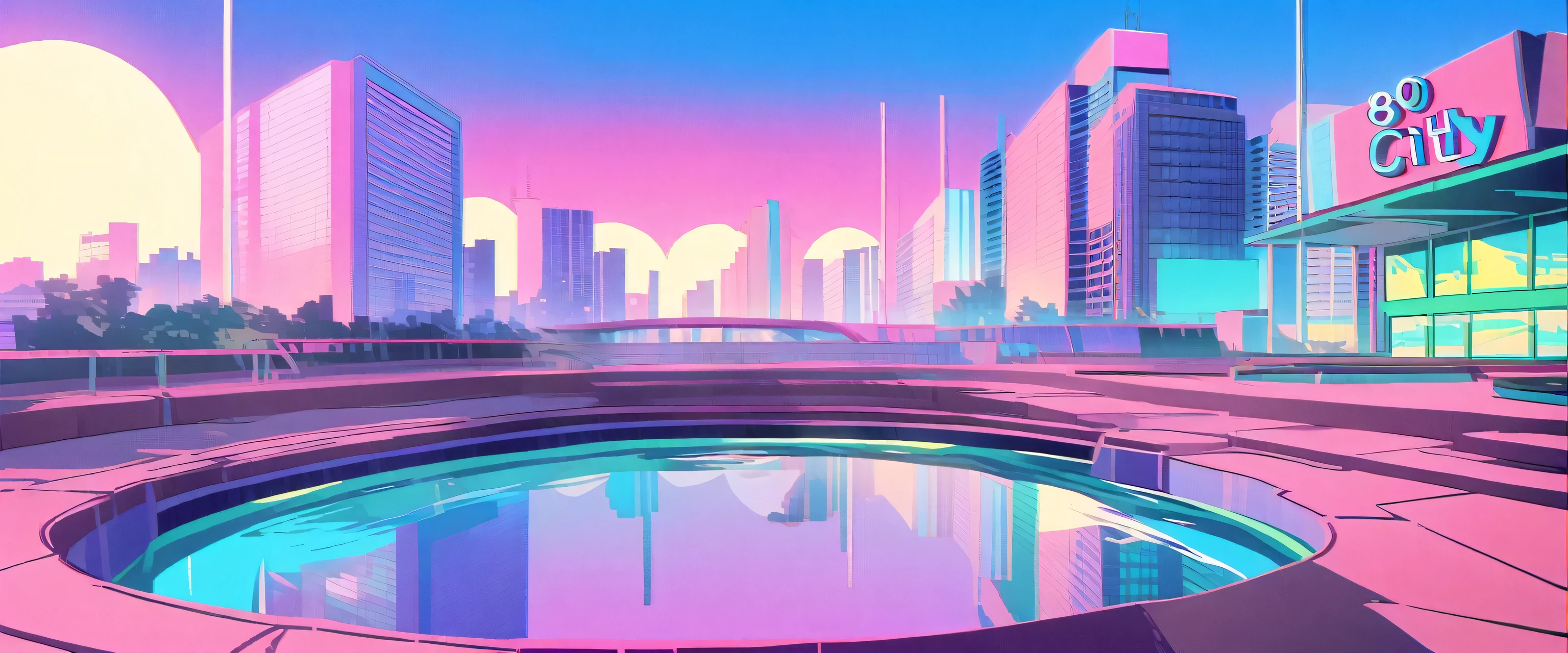 Hot Spring Background、Retro Style, (Vaporwave City Pop), (80's city pop:1.5), (City Pop Anime), Retro Style,