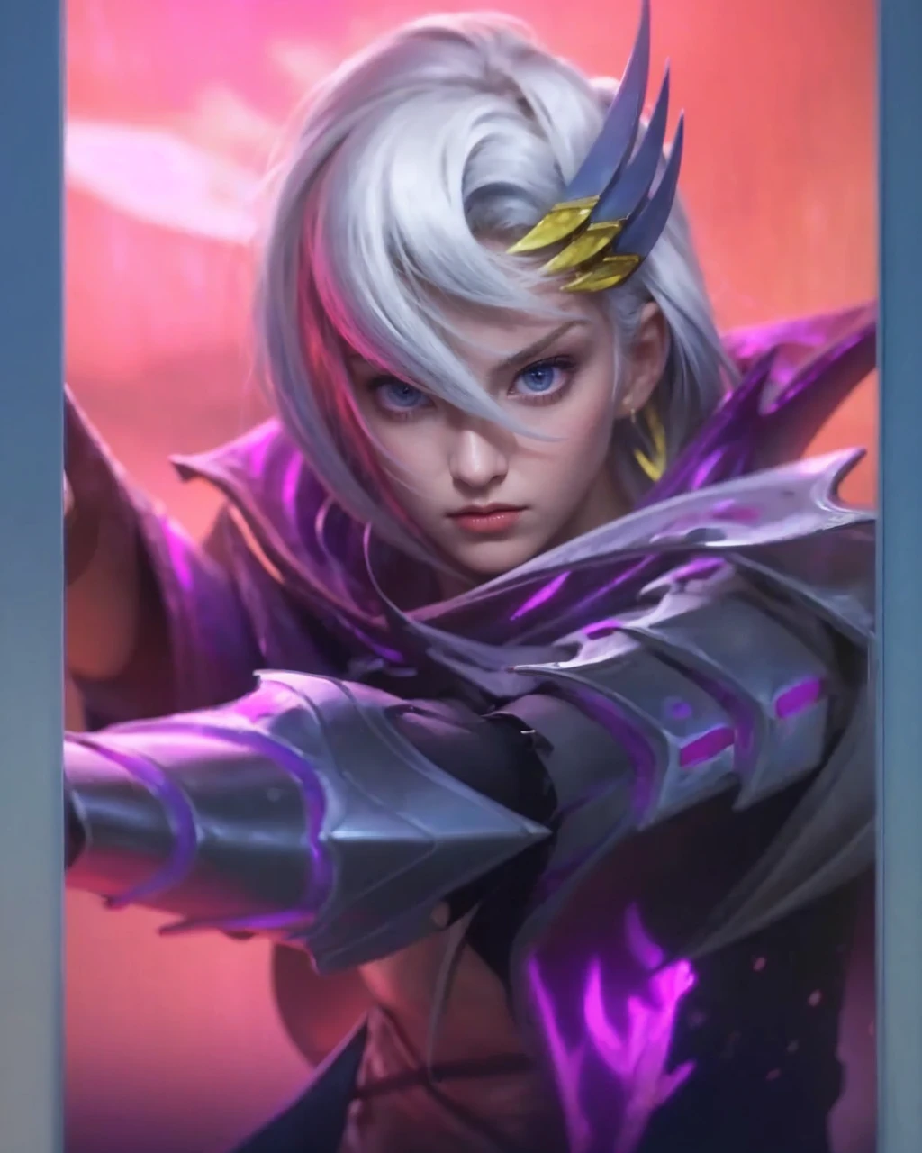 Best quality, masterpiece, ultra high res, (photorealistic:1.4), raw photo, 1girl, blonde hair, blue eyes,  detailed eyes and face, black suit, dynamic lighting, in the dark, deep shadow, low key, cowboy shot full-lenght body