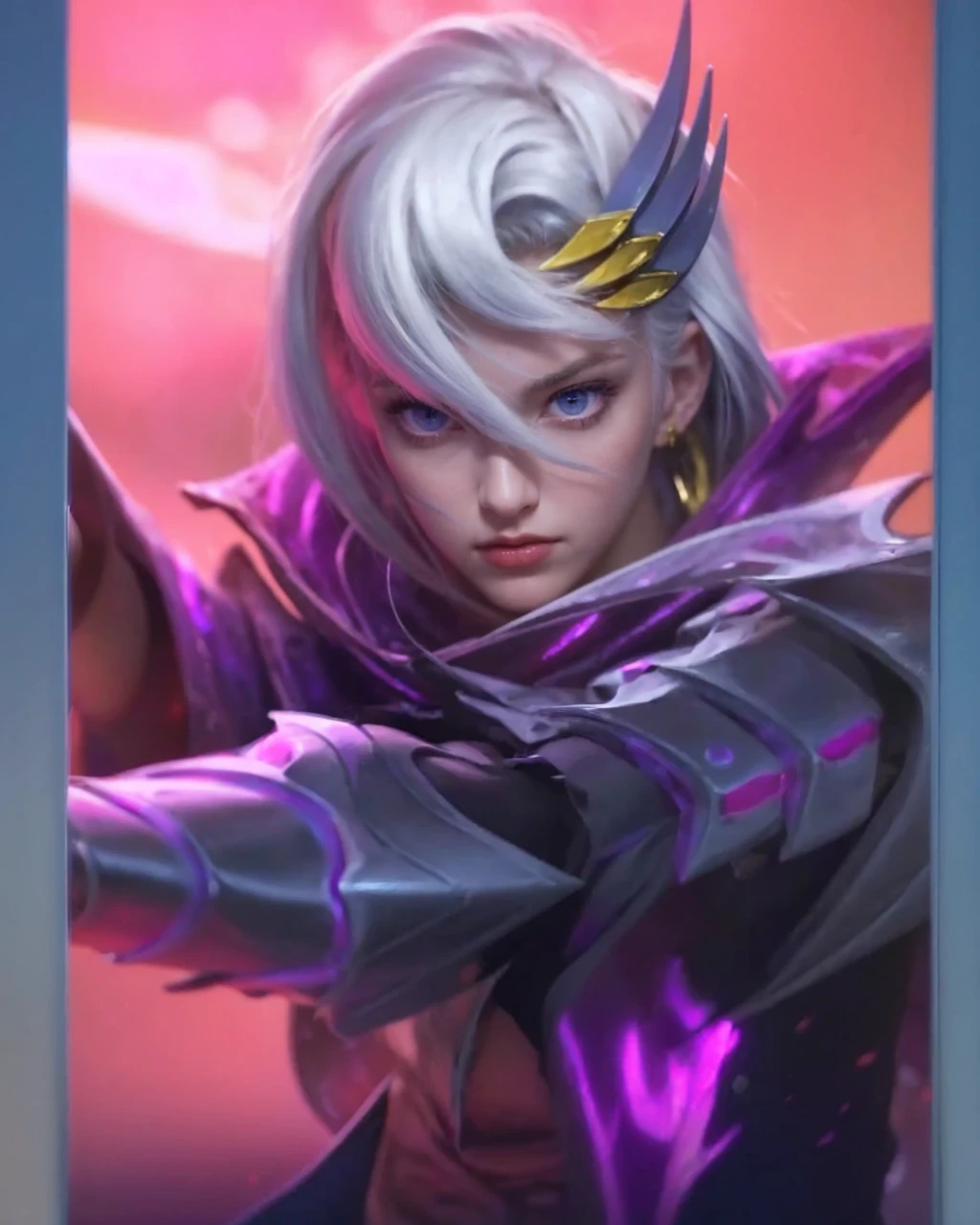 Best quality, masterpiece, ultra high res, (photorealistic:1.4), raw photo, 1girl, blonde hair, blue eyes, detailed eyes and face, black suit, dynamic lighting, in the dark, deep shadow, low key, cowboy shot full-lenght body