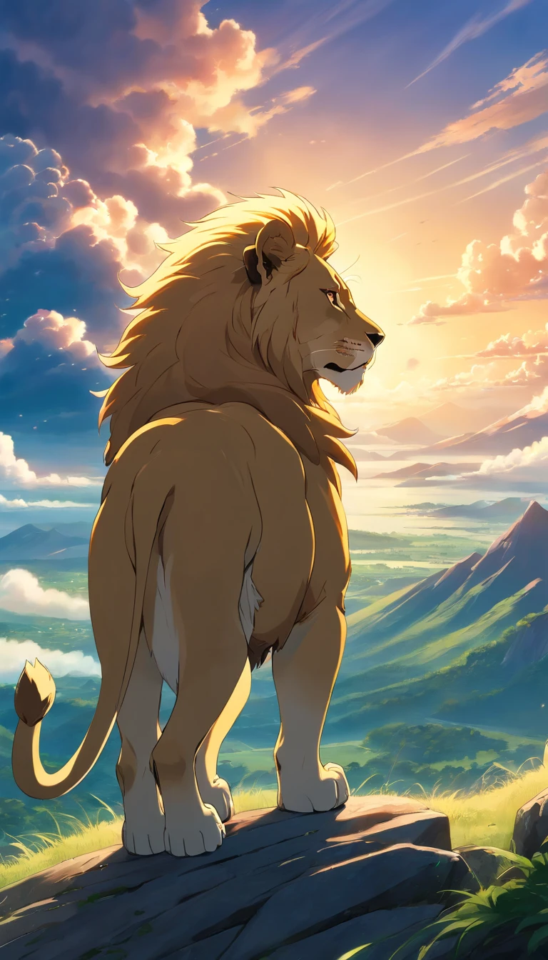 a cub lion than the cloud above a mountain, MrWise Bondo, (best quality,4k,8k,highres,masterpiece:1.2),ultra-detailed,(realistic,photorealistic,photo-realistic:1.37),highly detailed lion,extremely detailed face and eyes,beautiful detailed fur,dramatic lighting,cinematic composition,matte painting style,moody atmosphere,dramatic contrast,rich saturated colors,dramatic lighting and shadows,epic fantasy landscape,mountain scenery,dramatic cloudy sky
