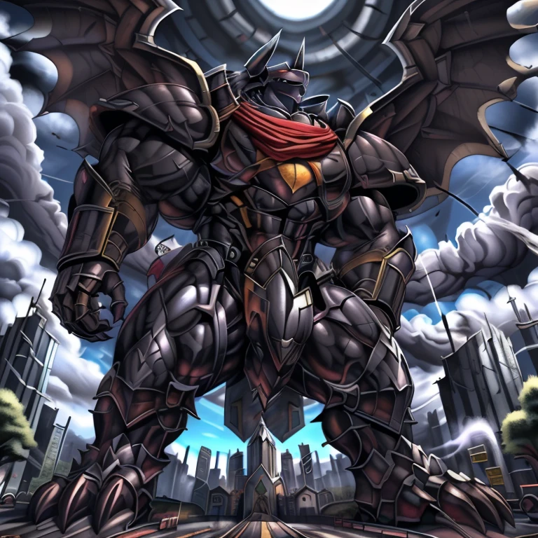 (masterpiece. official art. 8k. best quality. detailed full body. full body.)

(situation 1 : dominating demon lord dragon batzz. demon lord dragon batzz is over 1000 meters long. focus GIANT mechanical Muscular demon lord dragon batzz is trampling the city. Looking down. macro. stomp. Low-angle perspective. emphasizing the immense size.)

(situation 2 :smoke and flames rising from the destruction in the city)

(Additional details 1: wearing a full-face helmet. He wears a black cloak on his back.).

(Additional details 2: (Detailed head. Detailed Body. Detailed abs. gigantic muscles. HYPER MUSCLES. Gigachad Muscular. big muscle. pecs. triceps. traps. unusually developed muscular body. body full of huge muscles. showing off muscles. pectorales enormes. Exaggeratedly huge muscles. huge muscles. long legs.).

(Additional details 3: Spread wings. It has wings. have big wings. black wings. The claws are sharp. Sharp teeth.5 toes).

(Additional details 4: black color hyper penis. hyper black penis. big penis)