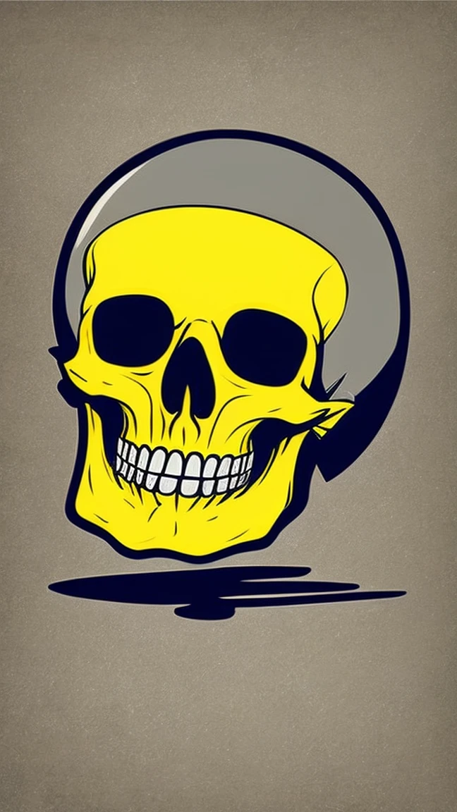 Let's draw a cute skull character with soft yellow-gray outlines smiling in simple strokes