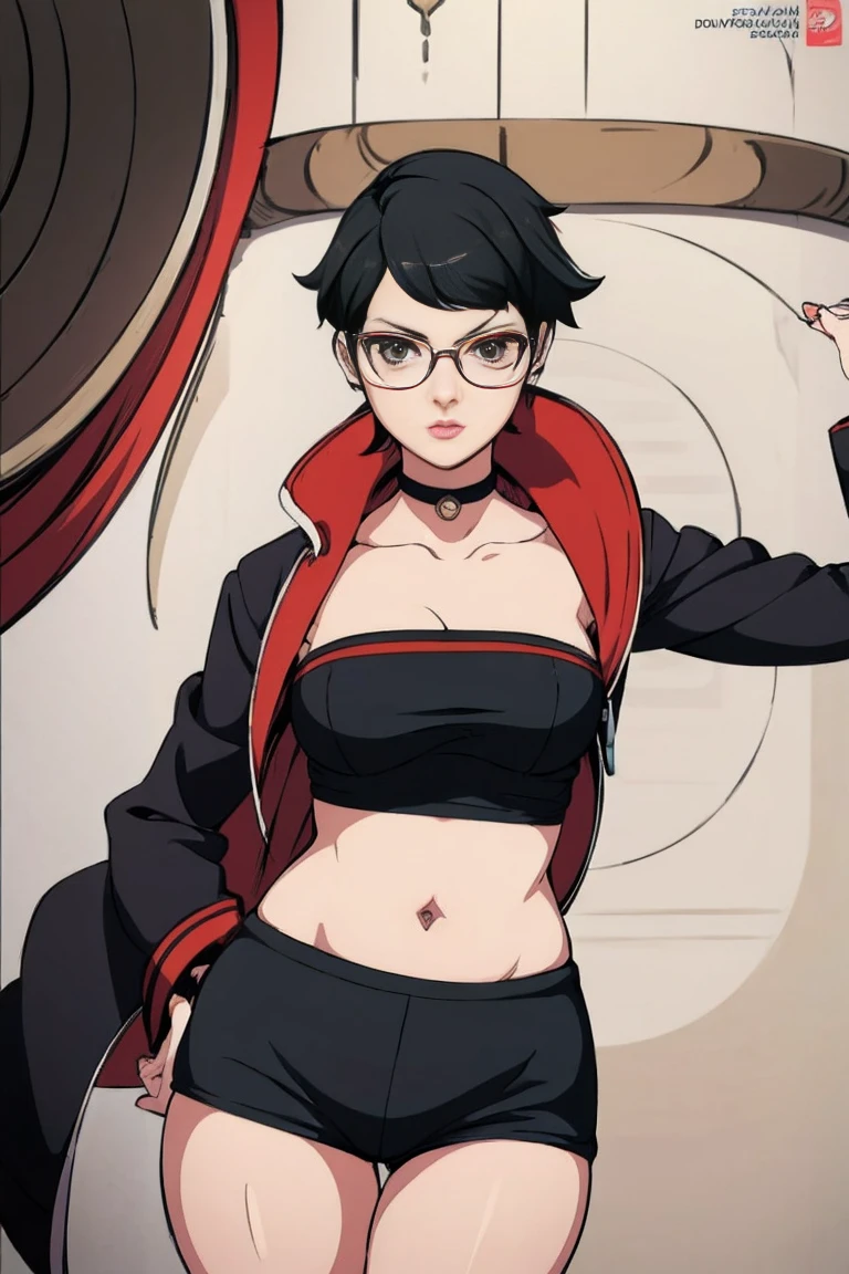 anime girl in a short dress and glasses with a red cape, persona 5 art style wlop, style artgerm, extremely detailed artgerm, ! dream artgerm, ig model | artgerm, female protagonist 👀 :8, realistic anime 3 d style, artgerm portrait, anime styled 3d, realistic anime artstyle((((same costume showing her belly)),((sexy pose))) age 20,long belly