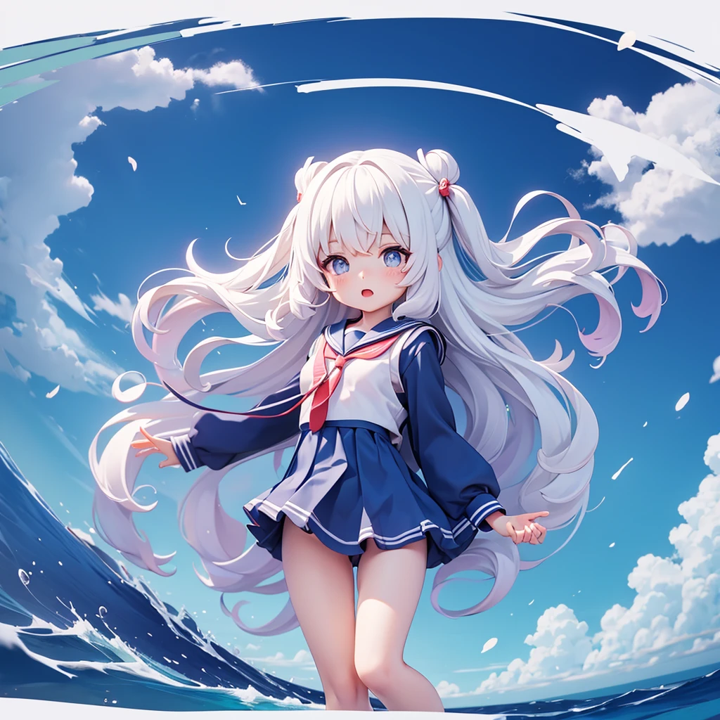 Semi-transparent one-piece sailor uniform、、Seaside、Highest quality、the wind is strong
