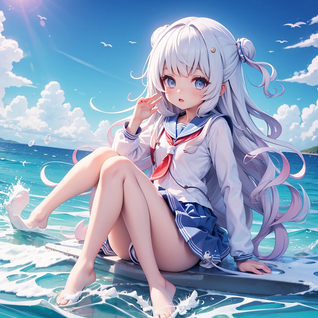 Semi-transparent one-piece sailor uniform、、Seaside、Highest quality、the wind is strong