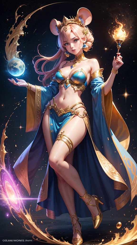 Golden goddess character of mouse element，balance，Galaxy River