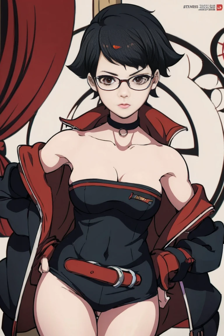 anime girl in a short dress and glasses with a red cape, persona 5 art style wlop, style artgerm, extremely detailed artgerm, ! dream artgerm, ig model | artgerm, female protagonist 👀 :8, realistic anime 3 d style, artgerm portrait, anime styled 3d, realistic anime artstyle((naked long belly))
