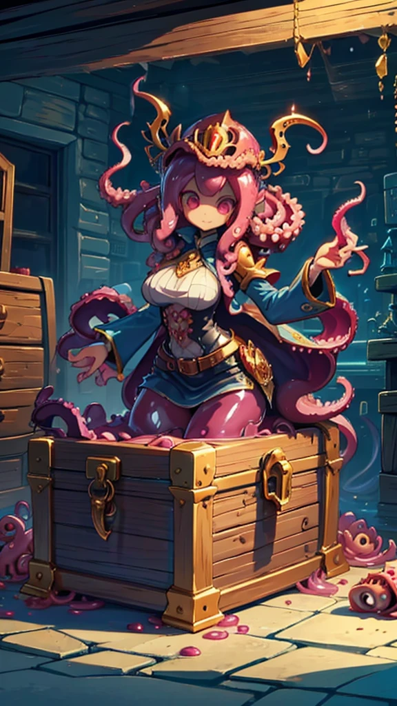 Treasure Box Monster女孩，Fantasy style background，Dungeon Background，The lower body is a box的女孩，Close-up above the waist，Upper body close-up，full身材，full体态，Big breasts，Big breasts，cute，full，Girl with a treasure chest in her lower body，Tentacles，Tentacles，Tentacles，Tentacles，Tentacles头发，装满Tentacles的宝箱，Dungeon Background，Pink skin，粉色Tentacles头发，Pink Hair，Gummy，Mucus质感头发，Slime textured hair，Slime texture body，Pink body，Pink body，Pink skin，Pink complexion，Dungeon Background，装满Tentacles的宝箱，Tentacles怪宝箱，Treasure Box Monster，Treasure Box Monster女孩，The lower body is a treasure chest，Treasure Chest Lower Body，Put the lower body in the treasure chest，The lower body is a box，Treasure Box Monster，Treasure Box Monster，Treasure Box Monster，Treasure Box Monster，Girl in a treasure chest，下半身Girl in a treasure chest，Tentacles，Tentacles，Tentacles怪，Tentacles头发，Mucus，Tentacles头发