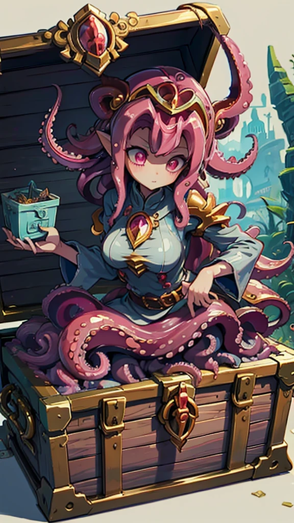 Treasure Box Monster女孩，Fantasy style background，Dungeon Background，The lower body is a box的女孩，Close-up above the waist，Upper body close-up，full身材，full体态，Big breasts，Big breasts，cute，full，Girl with a treasure chest in her lower body，Tentacles，Tentacles，Tentacles，Tentacles，Tentacles头发，装满Tentacles的宝箱，Dungeon Background，Pink skin，粉色Tentacles头发，Pink Hair，Gummy，Mucus质感头发，Slime textured hair，Slime texture body，Pink body，Pink body，Pink skin，Pink complexion，Dungeon Background，装满Tentacles的宝箱，Tentacles怪宝箱，Treasure Box Monster，Treasure Box Monster女孩，The lower body is a treasure chest，Treasure Chest Lower Body，Put the lower body in the treasure chest，The lower body is a box，Treasure Box Monster，Treasure Box Monster，Treasure Box Monster，Treasure Box Monster，Girl in a treasure chest，下半身Girl in a treasure chest，Tentacles，Tentacles，Tentacles怪，Tentacles头发，Mucus，Tentacles头发