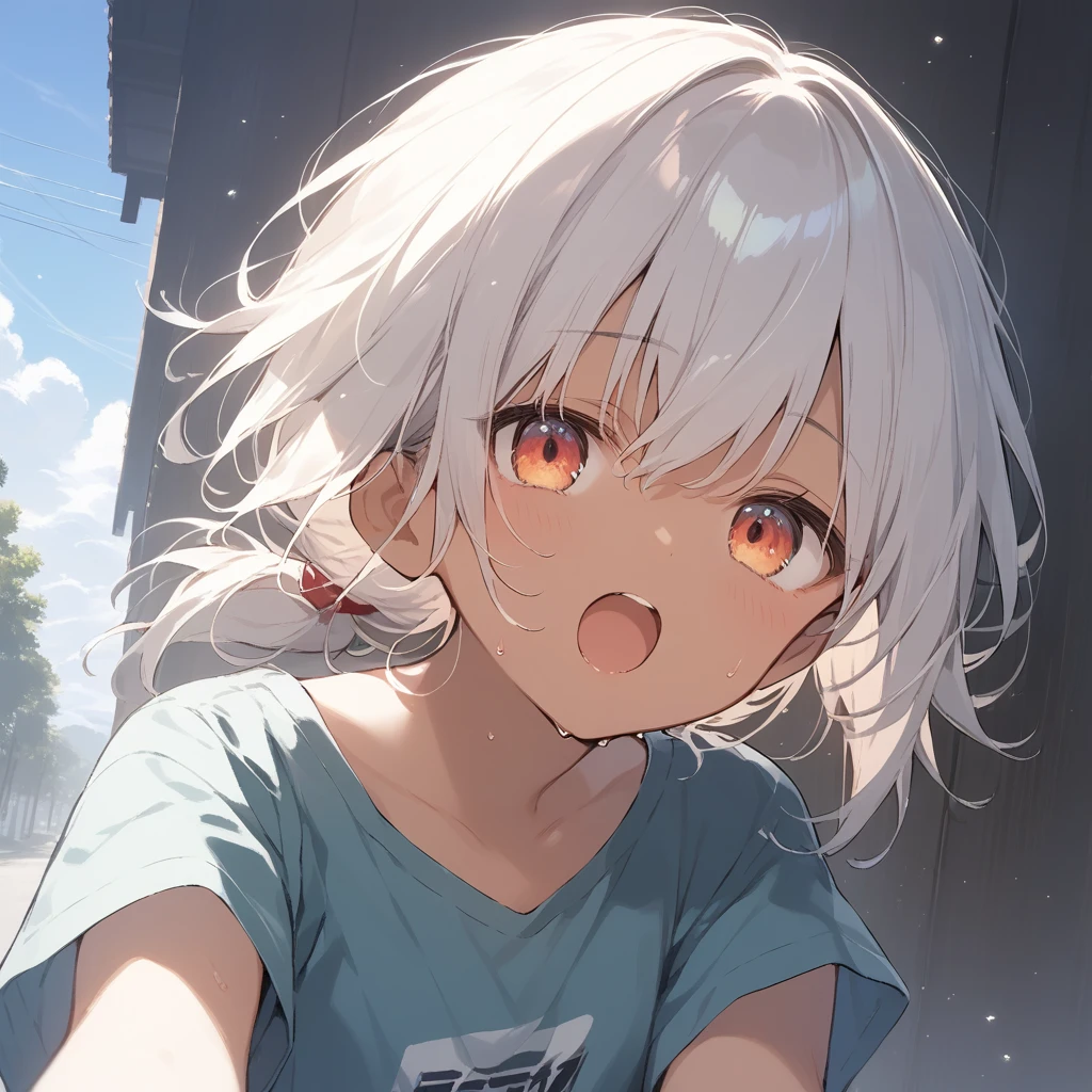 score_9, score_8_up, score_7_up, source_anime, best quality, masterpiece, official art, absurdres, highres, ultra-detailed,waifu2x,Collection: Slice of Life,break,1girl, tomboy, dark-skinned female, short hair, low ponytail, flat chest, beautiful detailed eyes, short shorts, sweat, open mouth, (yawn:0.3), sleepily, outdoors, wind, break,(clear line illustration:1.2),very high resolution, very aesthetic, super detailed skin, Best sexual lighting powered by famous artist, 8k,cute picture,beauty illustration,photoshop_(medium),,(Detailed Lighting),best anime 8k konachan wallpaper, pixiv contest winner,