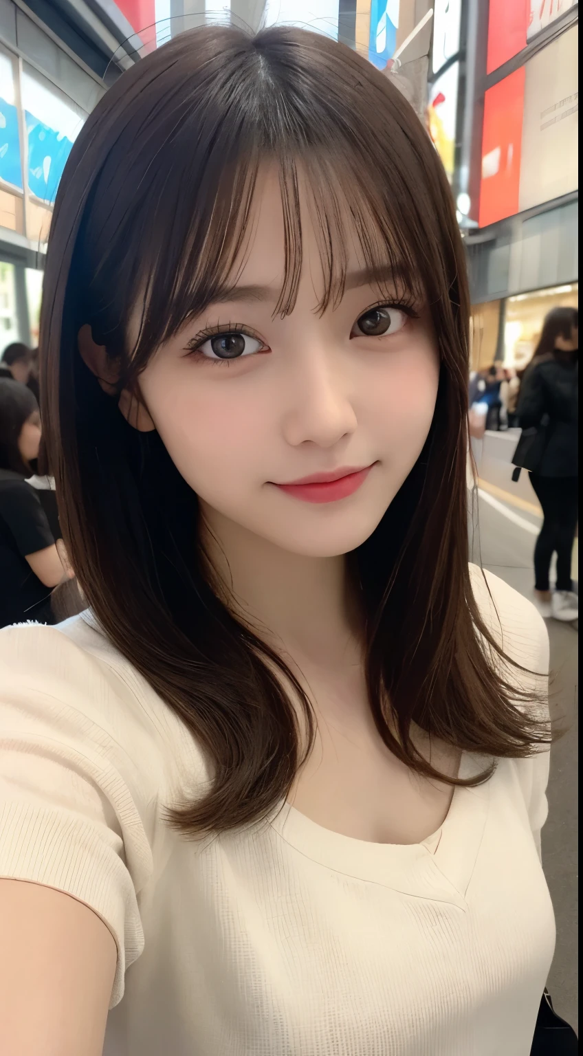 Tabletop, Highest quality, shape, Very detailed, finely, High resolution, 8k wallpaper, 完璧なダイナミックな構shape, Beautiful and exquisite,ランダムなcute髪,,Natural color lip, Bold sexy pose,smile、20-year-old girl、cute、Looking into the camera,Always blur the background,Perfect and beautiful face,Slim face and figure,Big eyes、Putting on gal makeup,Small face,smile,Blurred Background,Elegant feminine face、Cyberpunk Fashion、Fun in Shibuya、Disheveled Hair、Change pose randomly、Randomly change the shooting angle and position、Summer fashion for women、Disheveled Hair、Harajuku、Cool pose