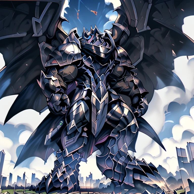 (masterpiece. official art. 8k. best quality. detailed full body. full body.)
(situation 1 : dominating demon lord dragon batzz. focus Colossus mechanical Muscular demon lord dragon batzz is trampling the CITY. macro. stomp. Low-angle perspective. emphasizing the immense size. The perspective is from below, emphasizing the sheer majesty and power of the Colossus. Colossus art. He is much bigger than a skyscraper. Giga Colossuss. micro soccer field. looking down.)

(situation 2 :smoke and flames rising from the destruction in the city. macro. stomp. Low-angle perspective. emphasizing the immense size. The perspective is from below, emphasizing the sheer majesty and power of the Colossus. Colossus art. He is much bigger than a skyscraper. Giga Colossuss. looking down.)

(Additional details 1: wearing a full-face helmet. helmet is jet black. The color of NANOSUIT is jet black. high-tech bio-mecha armor. real texture material. whole body shines like metal. Wearing cyberpunk mecha. emphasizes the muscles. suit fully made of metal. intricate armor. Robotic suit. suit fully made of metal. NANOSUIT with the same design as demon lord dragon batzz.). (demon lord dragon batzz has 5 toes.)

(Additional details 2: (Detailed head. Detailed Body. Detailed abs. gigantic muscles. HYPER MUSCLES. Gigachad Muscular. big muscle. pecs. triceps. traps. unusually developed muscular body. body full of huge muscles. showing off muscles. pectorales enormes. Exaggeratedly huge muscles. huge muscles. long legs.).

(Additional details 3: nj5furry, Spread wings. It has wings. black have big wings. The claws are sharp. He wears a black cloak on his back.). 