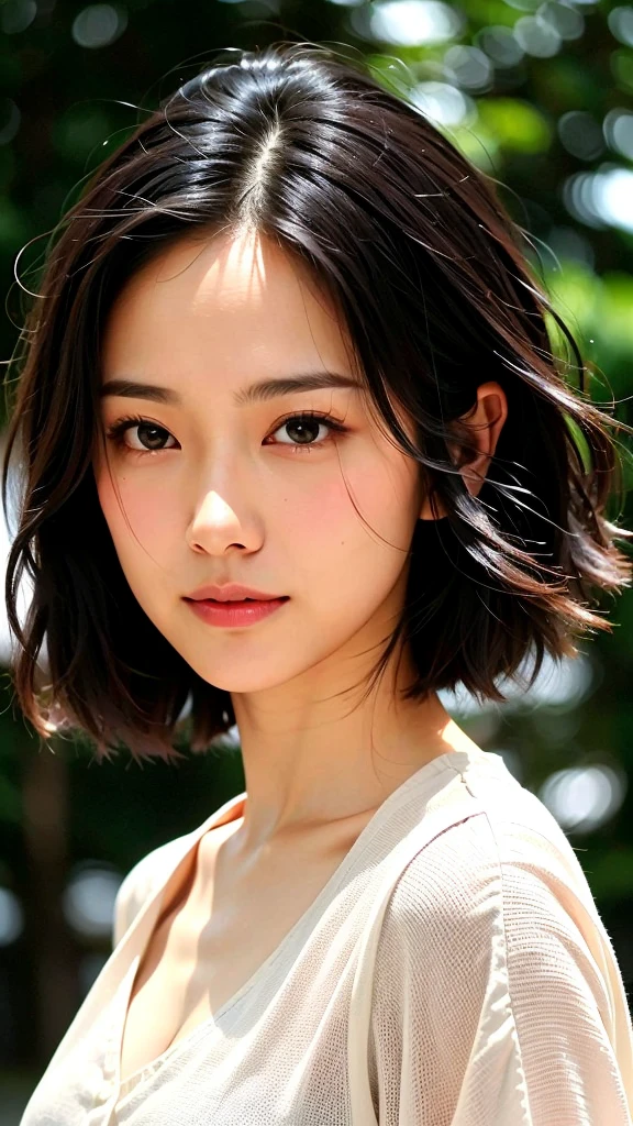 (1 woman:1.5)、(Wide forehead、Very short hair、Very small amount of hair、Forehead、Wolf Hair:1.1)、I'm a little sunburned、Naughty、Happy expression、柔らかなsmile、(Lavender colored dress),((Very sleepy、Improves skin texture,smile、Narrow eyes、Very weak eyesight、Very weak eyeliner、Half-closed eyes、I know the shape of your head、Oval Face))、(slicked back hair:1.25)、Photographic, Raw photo, Mastepiece, Highly detailed photos, Digital SLR, Photo-realistic 1.4, Super hello nothing, Best Quality,(standing、tilting your head、whole body:1.5)