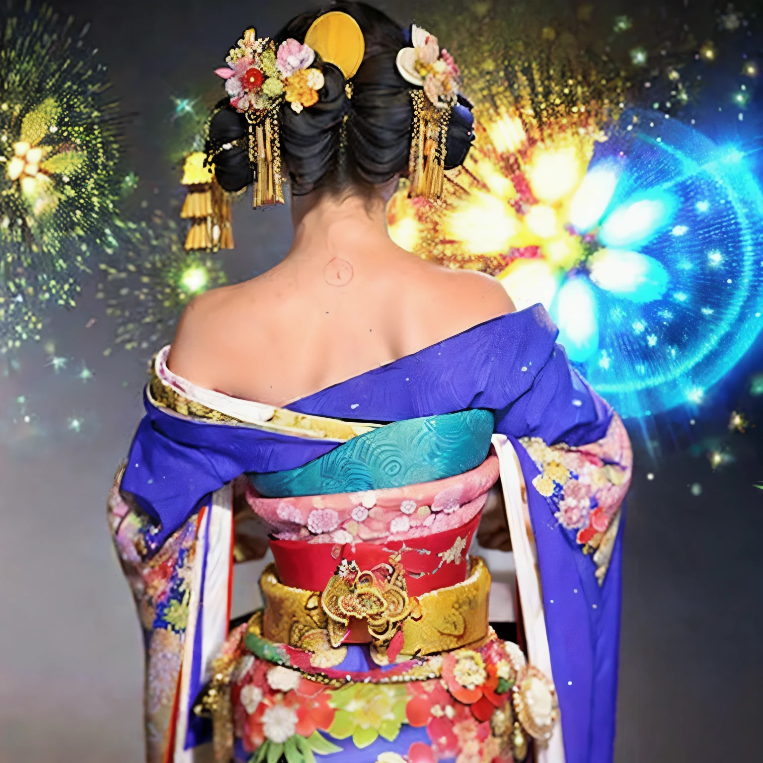 (PUNIPUNI clavicle KIMONO ((offshoulder)) KANZASHI FlowerHairpins Topknot TwinBun Oiran-Hair)High-level, 8K Masterpiece TopQuality, Ultra-detailed CG, Absurd detailed wallpaper, PerfectLighting, Extremely detailed (((Personifying " OIRAN " as a KAWAII Girl))), Characteristic Items, aesthetic LifeLike Rendering, MysticSight, Haze Tyndall Scattering, (Studio GRAY Background with (Oodles Dazzling Iridescent 🌈Particles (BokeH))), (((Assfocus)) RoundlyButt) ThighGap, (Exposed:0.44) 🔞 BREAK (Acutance:0.8), (NOGIZAKA FaceVariations) Extremely Detailed very KAWAII FaceVariations, Childish CaptivatingGaze ElaboratePupils ParfectEyes with (SparklingHighlights:1.28), (Voluminous LongEyelashes:0.88), 💄💋✨ GlossyRedLips with BeautifulDetails, CoquettishTongue, PUNIPUNI RosyCheeks, Radiant PearlSkin with Transparency, Glowing DowneyHair . { (Dynamic LifeLike expressions:1.4) | (:d) }, (large eyes:-1) .