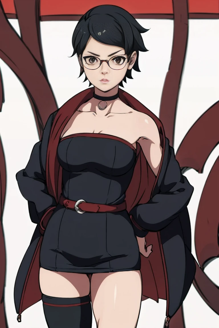 anime girl in a short dress and glasses with a red cape,| artgerm, female protagonist 👀 :8, realistic anime 3 d style, anime styled 3d, realistic anime artstyle((naked long belly)) background forest