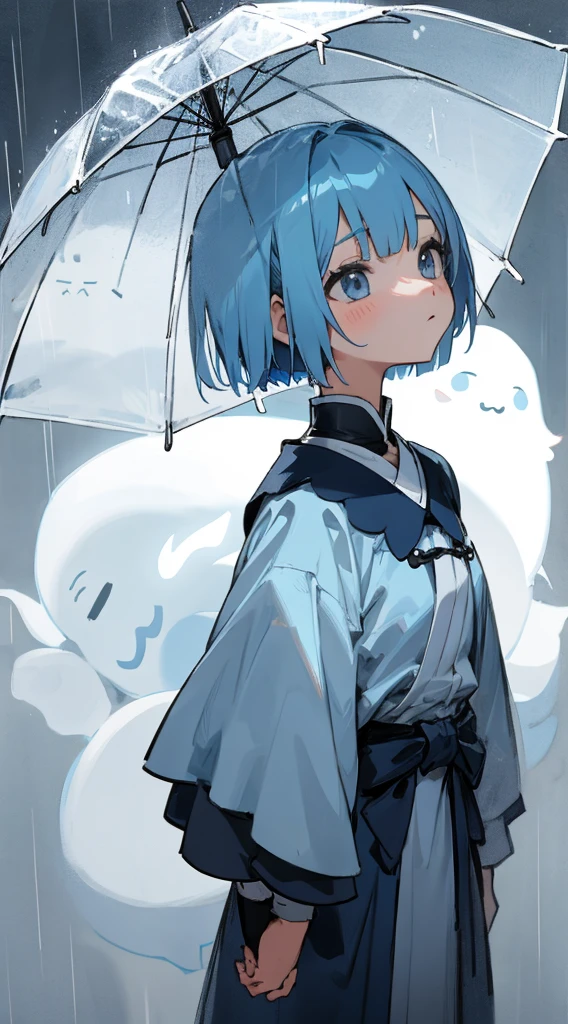 Rain Ghost、Blue Hair、Short bob girl