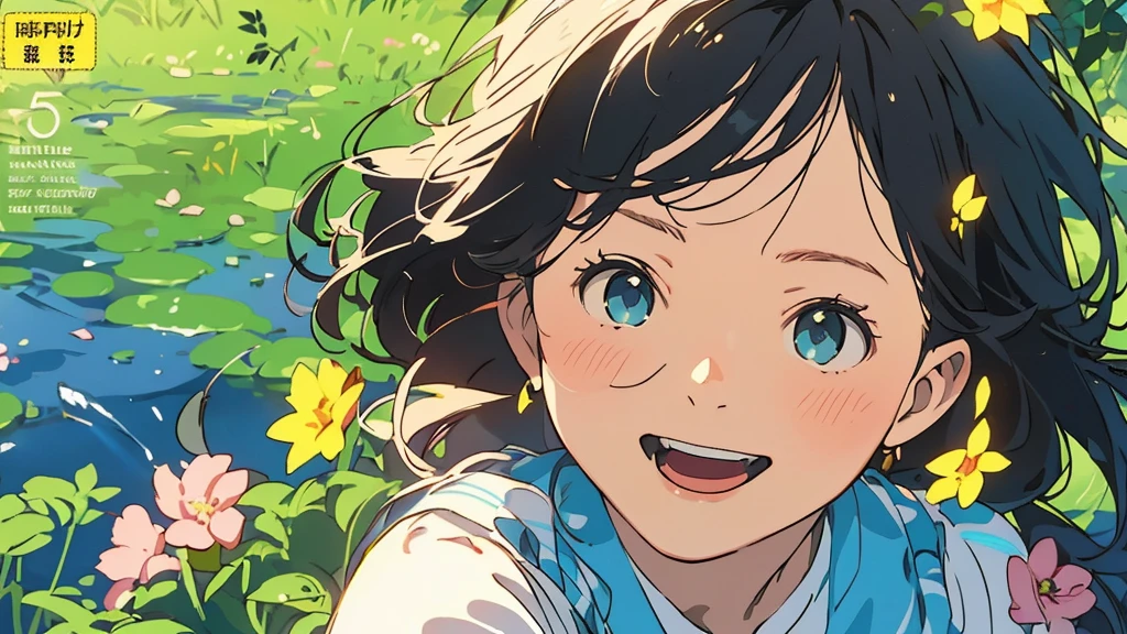 Reasonable design, Clear lines, High Sharpness, (Highest quality,8K,Perfect sharpness,Ultra fine,High resolution,masterpiece:1.2), Perfect Anatomy:1.5, Official Art, Illustrations that tell a story, (Whitish background:0. 9)、Body Positivity、多Mr.な身体表現、(Random and energetic poses)、Perfect beauty、Perfect beautiful face、Strong winds、A rich expression、Dynamic composition、smile、Golden ratio composition、colorful、((Mr.々Different angles and perspectives))、Anime Art、(Mini dress)、(Overcoming stereotypes)、 Glowing Skin、(Natural beauty)、smile、Bangs、(Soft and flowing hair)、(countryside)、(Nostalgic atmosphere)、Put up to your feet、(Playful and carefree)、(多Mr.な民族のキャラクター)、(innocent attitude)、(Sunny atmosphere)、(The skirt flutters wildly in the wind)、(Bright colors)、Beautiful Eyes、(Embarrassing)、Braided Hair、Summer Scene、Smiling among flowers、Angle from above、