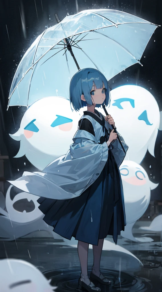 Rain Ghost、Blue Hair、Short bob girl