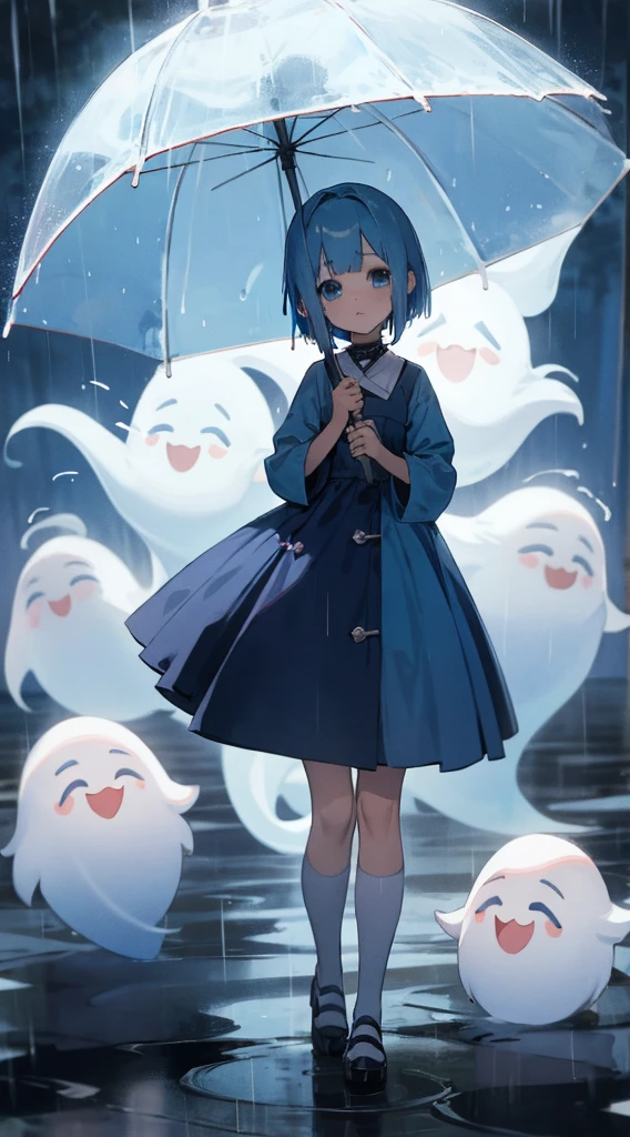 Rain Ghost、Blue Hair、Short bob girl