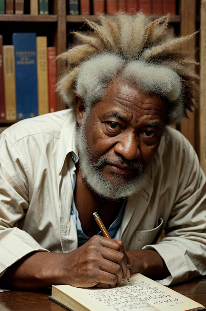 Wole Soyinka in deep imagination while writing a poem