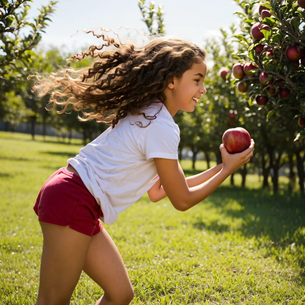 Girl throwing a apple