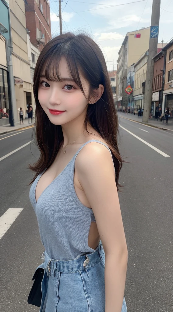 Tabletop, Highest quality, shape, Very detailed, finely, High resolution, 8k wallpaper, 完璧なダイナミックな構shape, Beautiful and exquisite, Nice spring clothes,Beautiful straight hair,Small breasts,Natural color lip, 20-year-old girl、cute、Always blur the background,Perfect and beautiful face,Beautiful and dense face、Slim face and figure,Big eyes、Putting on gal makeup,Actual Photos（Best image quality）、Sexy Face、Fashion model posing、Full Body Shot、smile、Change pose randomly、Randomly change the shooting angle and position、Summer Fashion、Looking up at the sky