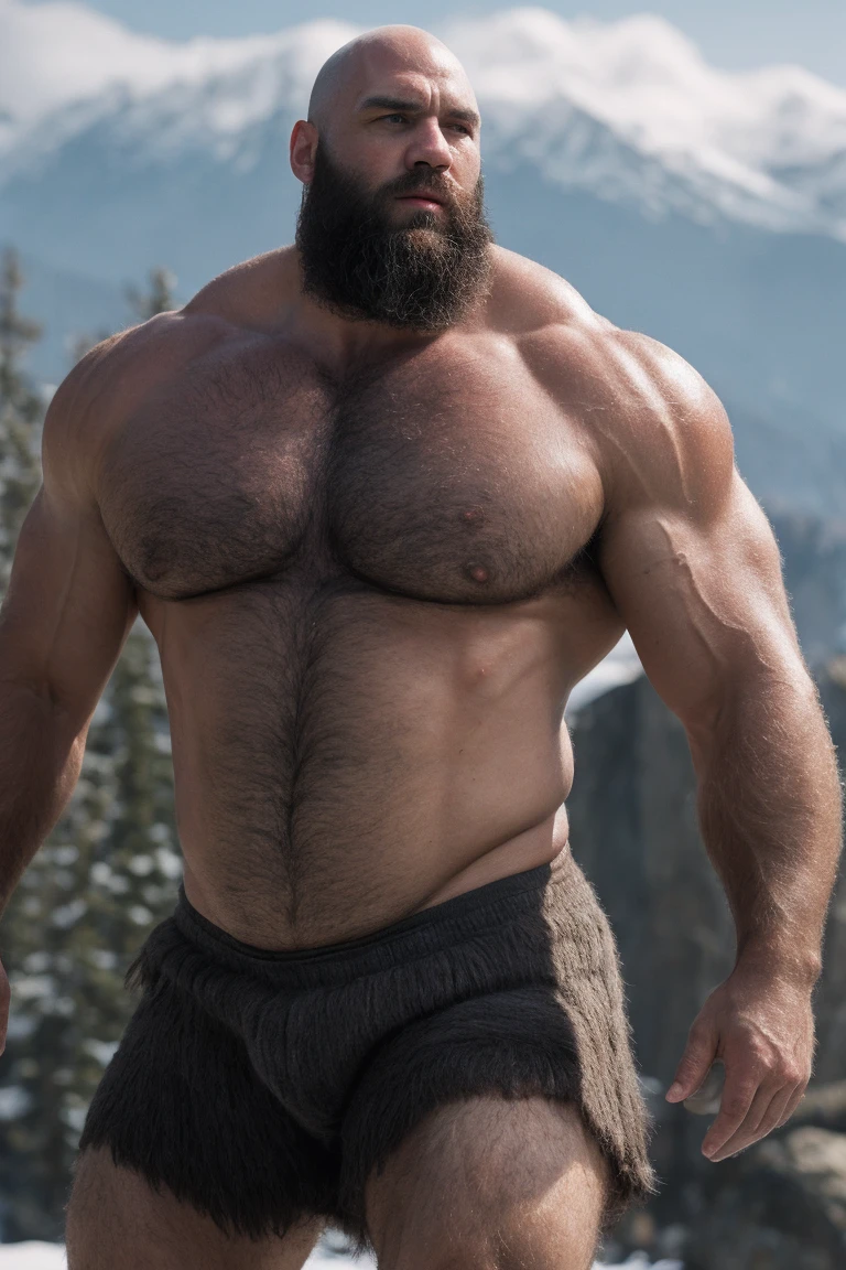 Hyperrealistic Very Realistic 8K Resolution Very Realistic Best Ultra High Definition resolution Very Realistic Photorealistic picture of a realistic bearded hairy Bald Kratos man in the snow, handsome stocky black, man with on, God of War Ragnarok Kratos, strong hairy chest and arms, with very realistic tattoos, very realistic hairy strong chest and arms, very realistic hairy chest, very realistic pecs, very realistic strong legs, in tiny realistic underwear with bulges, very realistic lips, very realistic lip details, very realistic belly, very realistic eyes, very realistic eyes details, very realistic thick chubby neck, very realistic neck lines, very realistic neck details, very realistic face, very realistic face details, 47 year old man, small transparent underwear, bald, very realistic kratos muscle bear beefy buff beefy bear buff beefy big belly thick big beefy big manly bulky muscular bodybuilder muscle bear, very realistic, very realistic photography, very detailed, full body portrait, 8k Resolution, very defined details, cinematic, 8k, epic Steven Spielberg movie still, sharp focus, by pascal blanche rutkowski repin artstation hyperrealism painting concept art of detailed character design matte painting, 8k resolution God of War Ragnarok