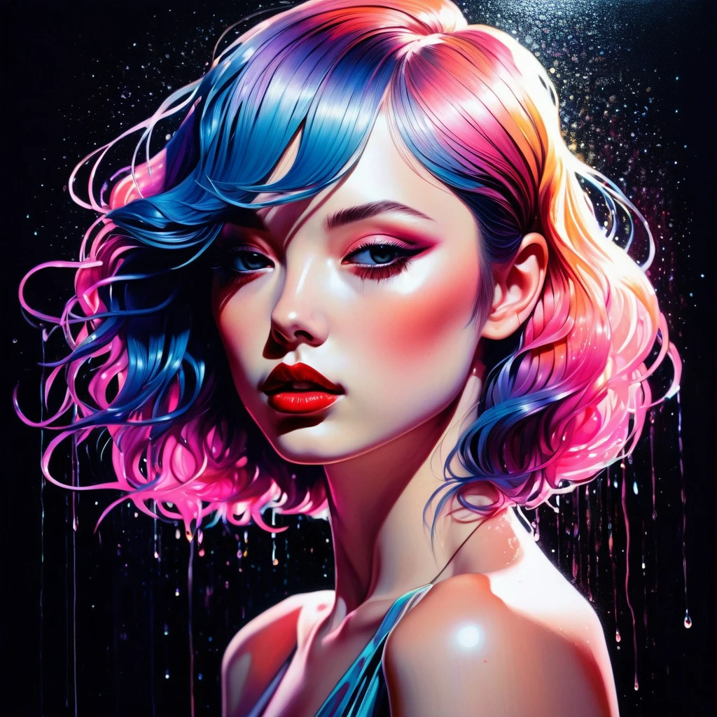 chiaroscuro technique in sensual illustration of an elegant girl, loli wet hair, vintage, weirdcore, mattepainting, by Hannah Dale, by Harumi Hironaka, extremely soft colors, Vibrant, highy detailed, digital illustrations , hight contrast, dramatic, refined, tonal, Facial expression