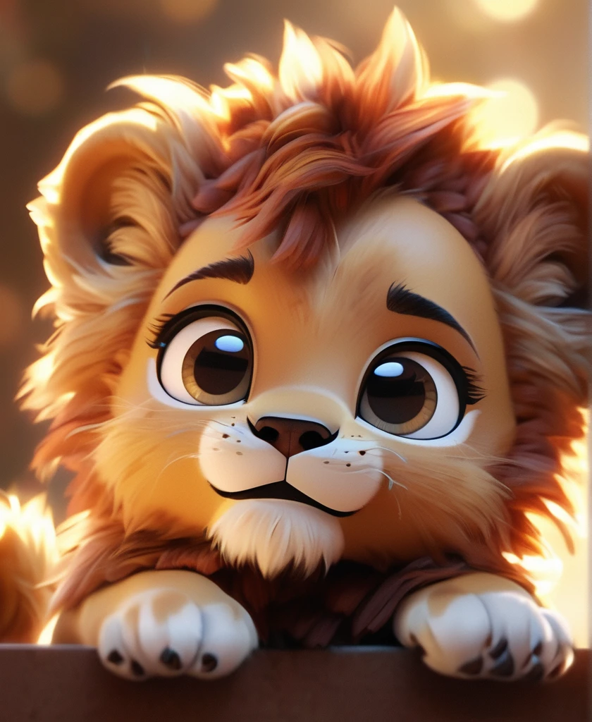 chibi pixar art, art, cute chibi lion, portret of cute cibi baby lion, beatiful detailed eyes, big luminous eyes, smile, soft light, intricate, detailed fur, soothing tones, low contrast, soft cinematic light, cold rim lighting