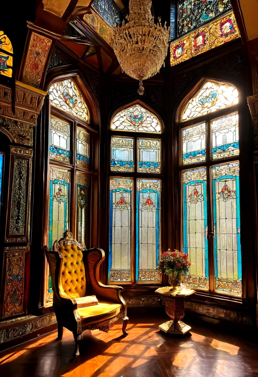 palace,The Queen's throne,Tall and spacious,Glass Windows