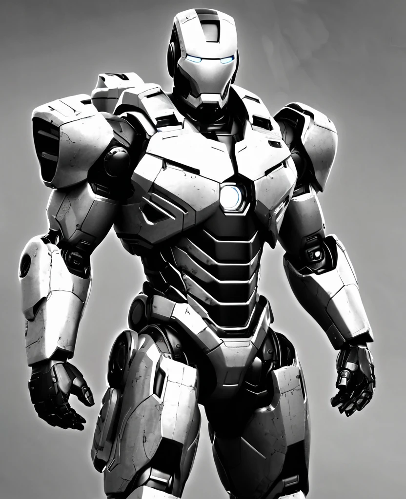 War machine, black and white random coloured, heroic, full body, War machine black white