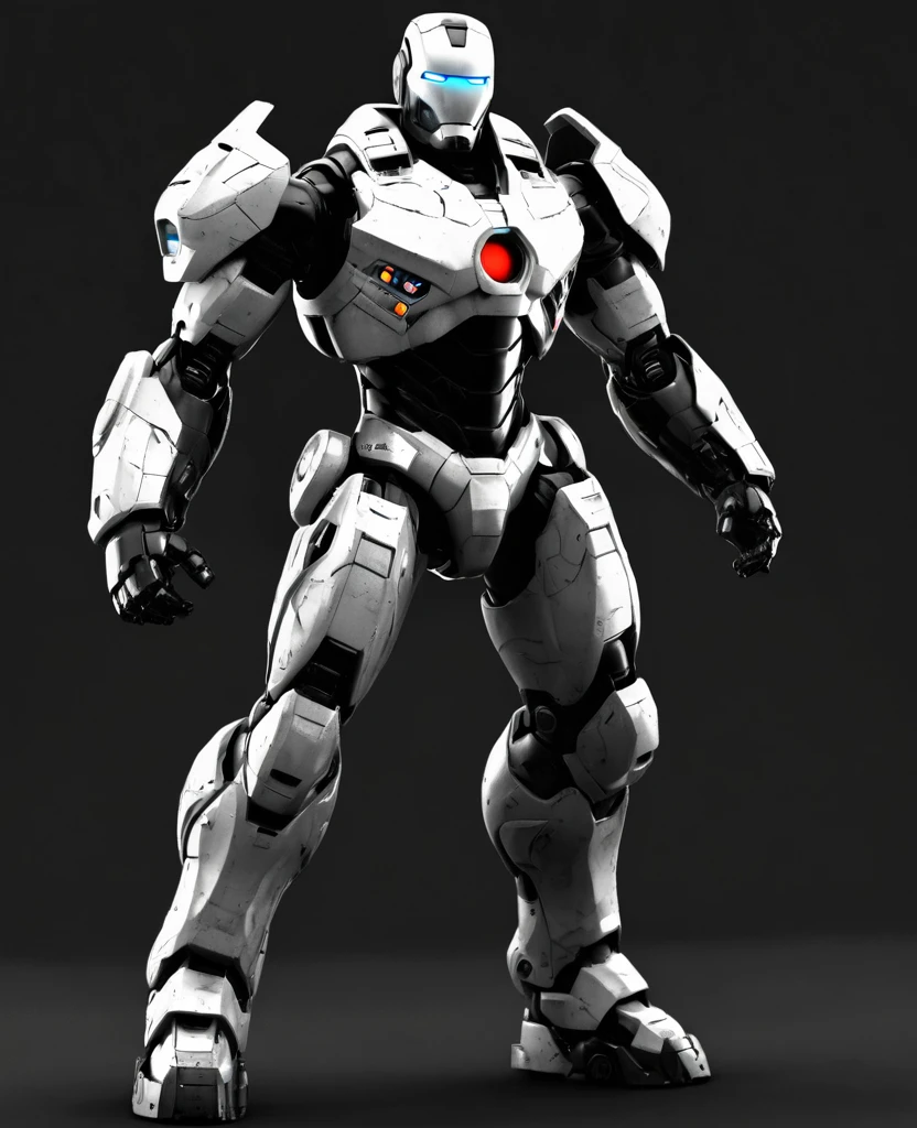 War machine, black and white random coloured, heroic, full body, War machine black white 