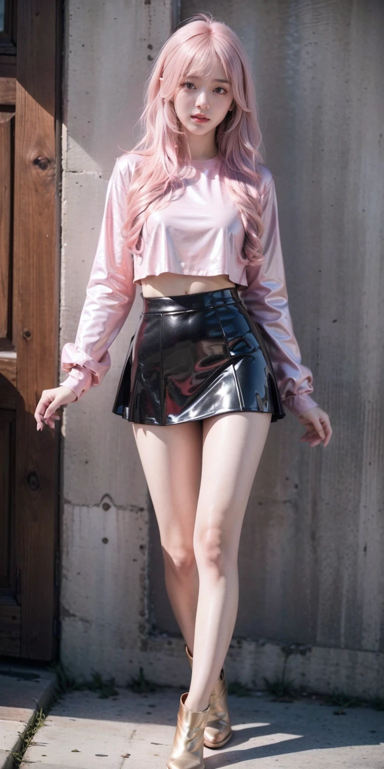 (()), (Breast exposure), ((Latex miniskirt)), (View viewers), Sexy한, ((alone)), (1 woman), ((16 years old)), ((best quality)), ((masterpiece)), (familiar), perfect face, 8K , (cowboy shot), long hair, (((pink hair 1.5))), bob cut, black eye, Beautiful princess, laugh, thin thighs, huge breasts, perfect limbs, ((metallic costumes)), Sexy한, stand,, Spread your legs, Pussy exposed, Pussy exposure, Huge milk, nipple , Idol, Sexy, Spread your legs and show your pussy