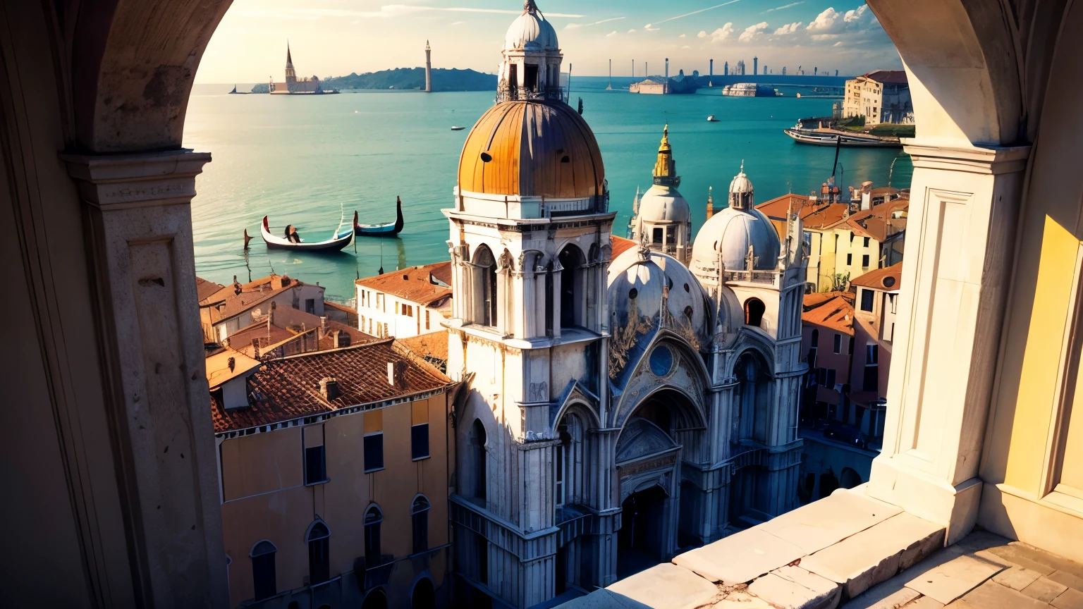 realisticlying、Big church in Venice, Depiction from the top of a distant hill、View from even further afield