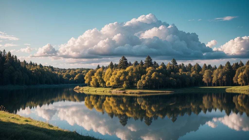 Victorian, forest, lake, sky, cloud