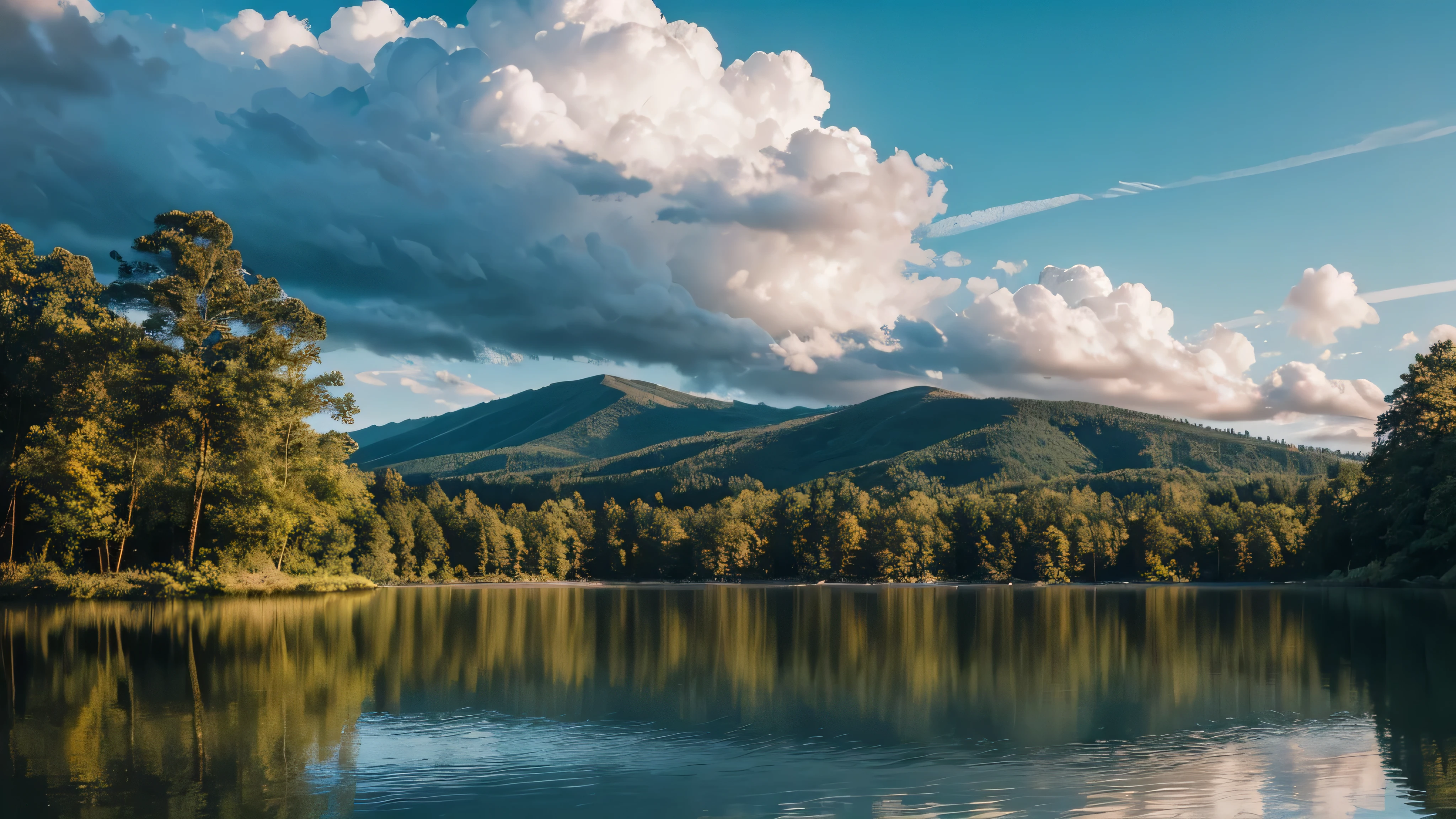 Victorian, forest, lake, sky, cloud
