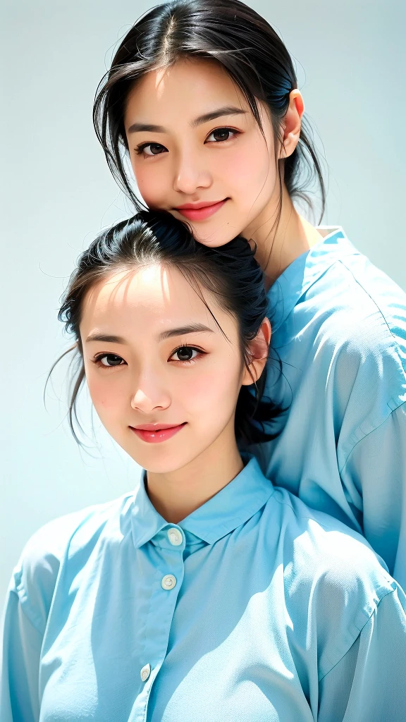 (1 woman:1.5)、(Wide forehead、Very short hair、Very small amount of hair、Forehead、Fuji frame:1.1)、Sunburn、17 years old、Naughty、Happy expression、満面のsmile、Weakness、Very relaxing、(Light blue shirt),((Very sleepy、Improves skin texture,smile、Narrow eyes、Very weak eyesight、Very weak eyeliner、Half-closed eyes、I know the shape of your head、Oval Face))、(slicked back hair:1.25)、Photographic, Raw photo, Mastepiece, Highly detailed photos, Digital SLR, Photo-realistic 1.4, Super hello nothing, Best Quality,(standing、tilting your head、whole body:1.5)