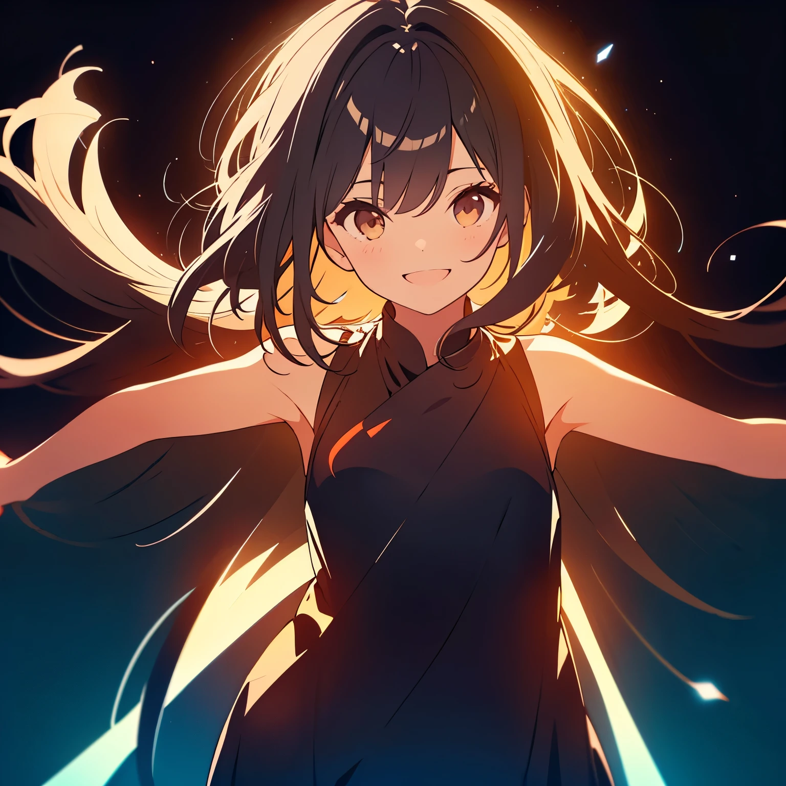 girl　Hello　blackbackground smiling whole body