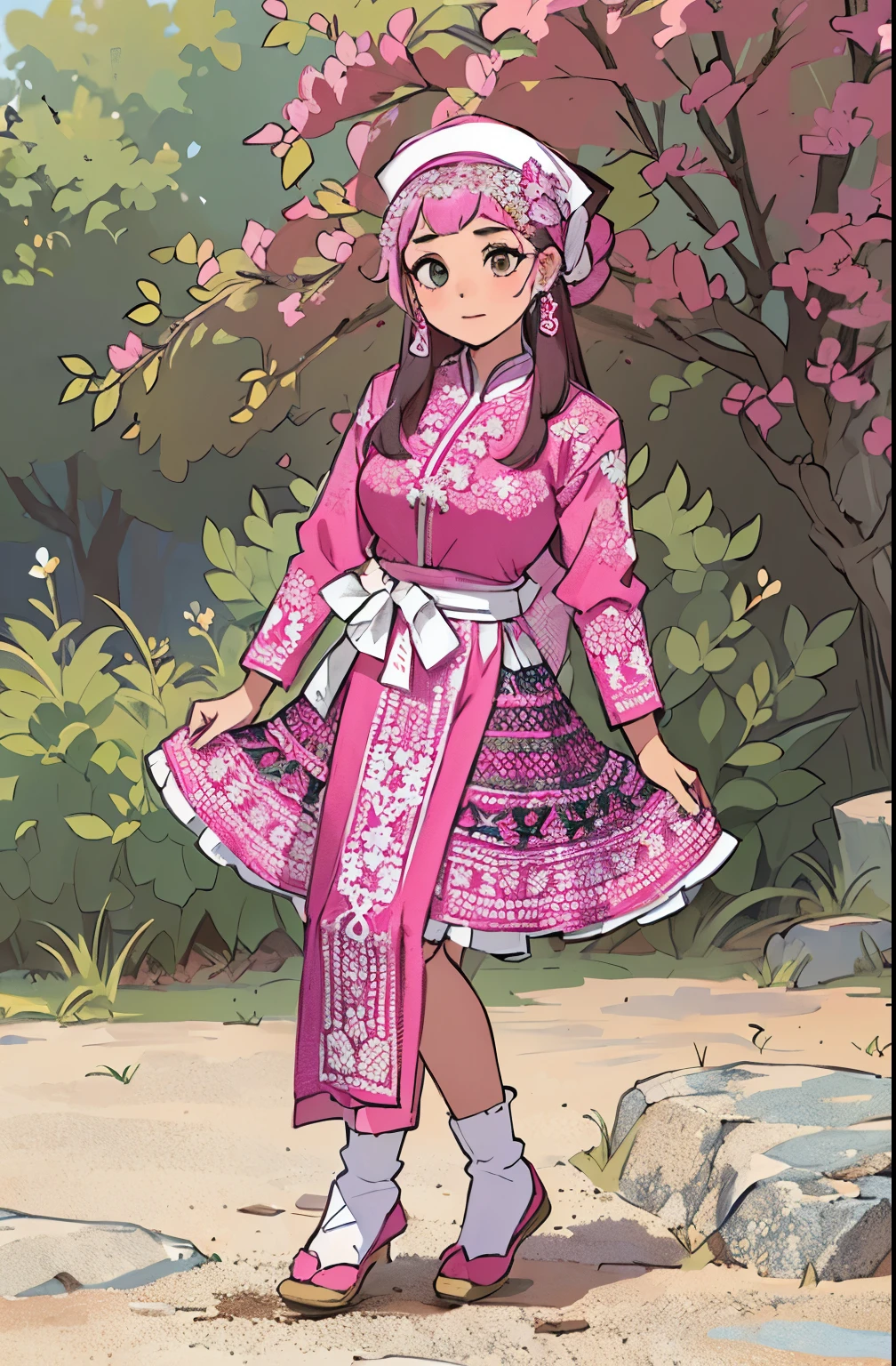 1girl, Hmong clothes, pink clothes,