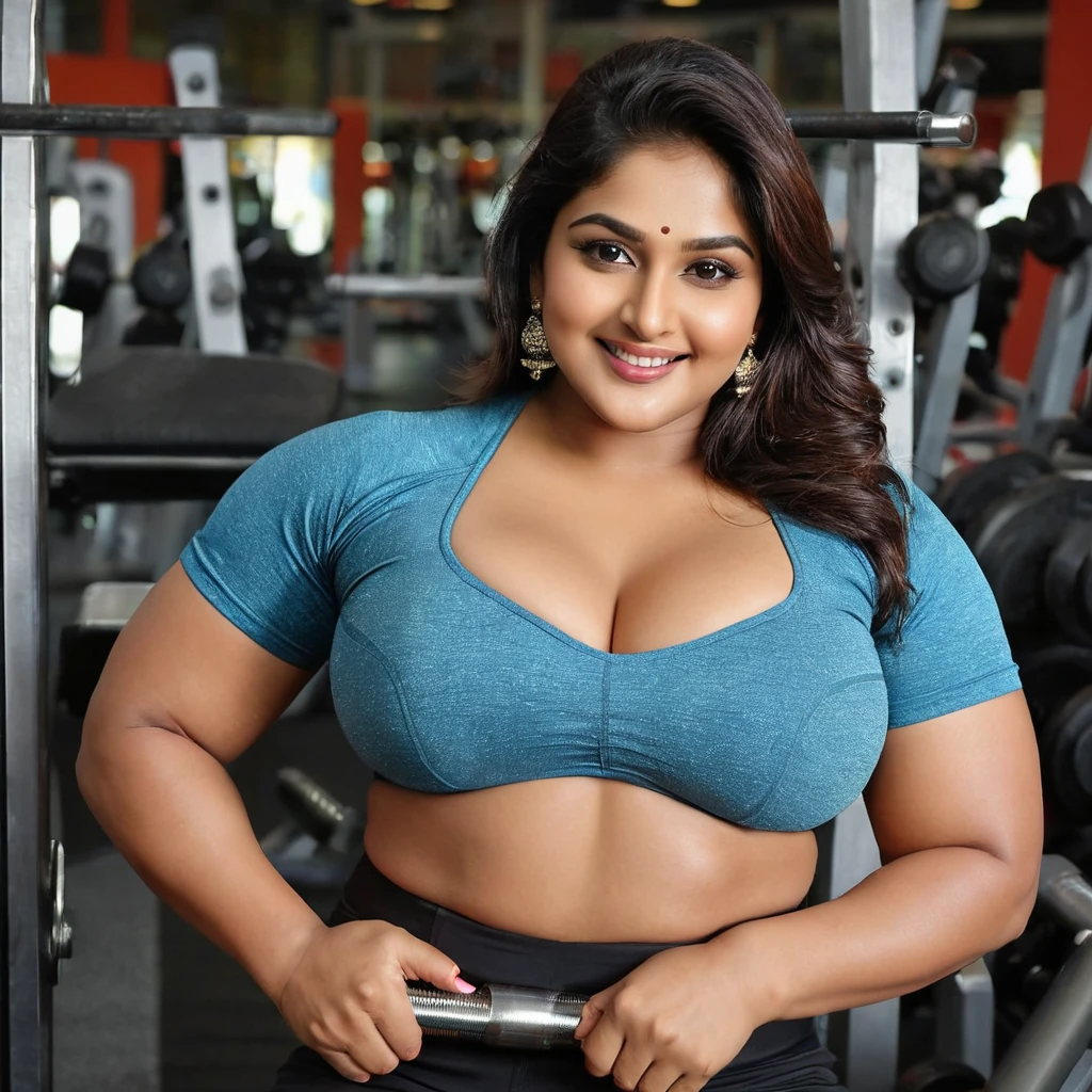 1. Hot curves, bold, plus size (hour glass body figure) indian professional model with a little smile and sharp facial features. 

2. Gyming attire with navel tummy exposed.  

3. Keep her face shinning with natural glow and sweating throughout body. 

4. Lifting heavy chest bench press (100 kg) in gym as a background.

5. Body figure plus size (hour glass).

6. Lifting heavy chest bench press (100 kg) in gym as a background.