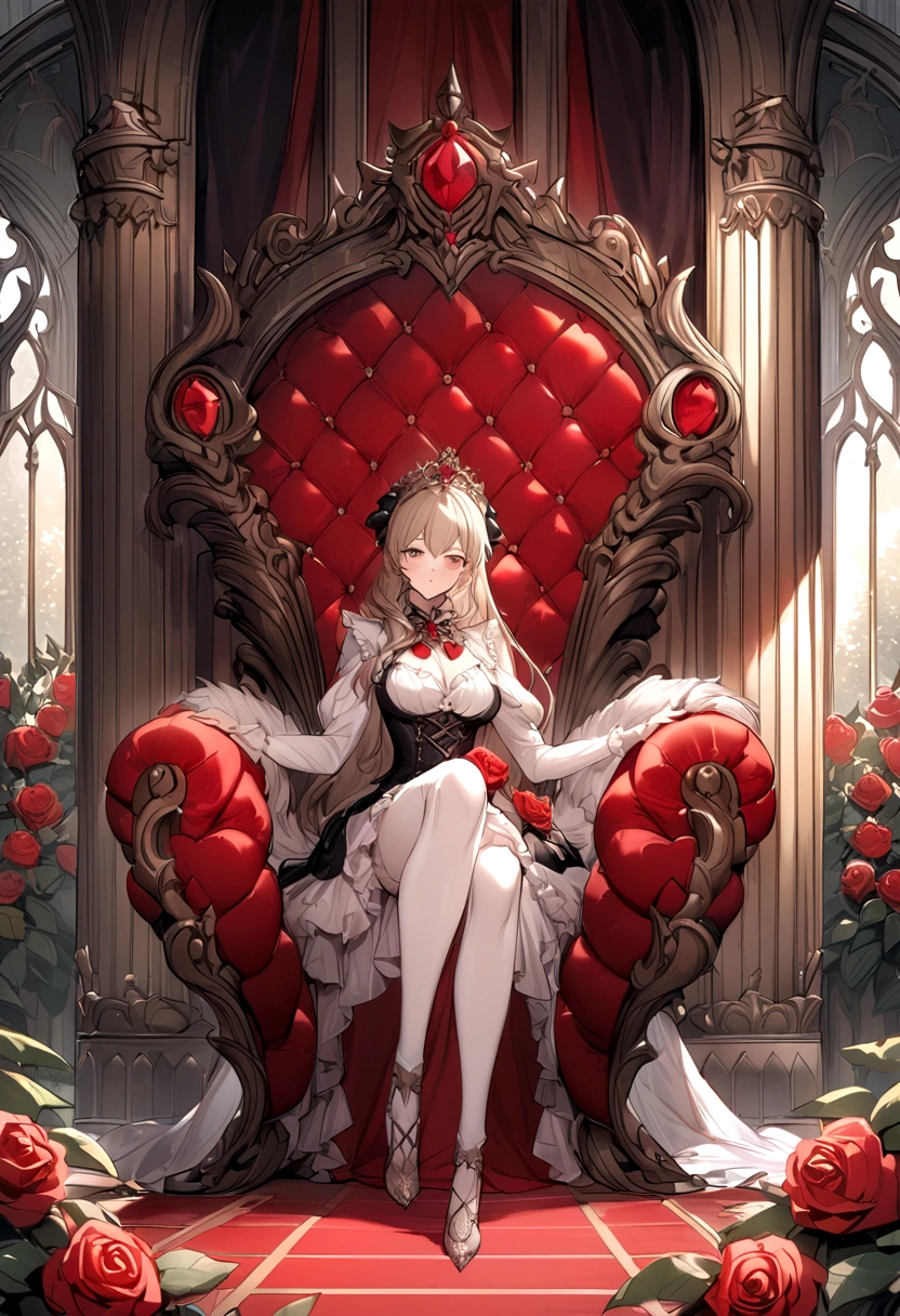 palace,The magnificent queen's throne,Tall and spacious,French court rococo,Red Rose