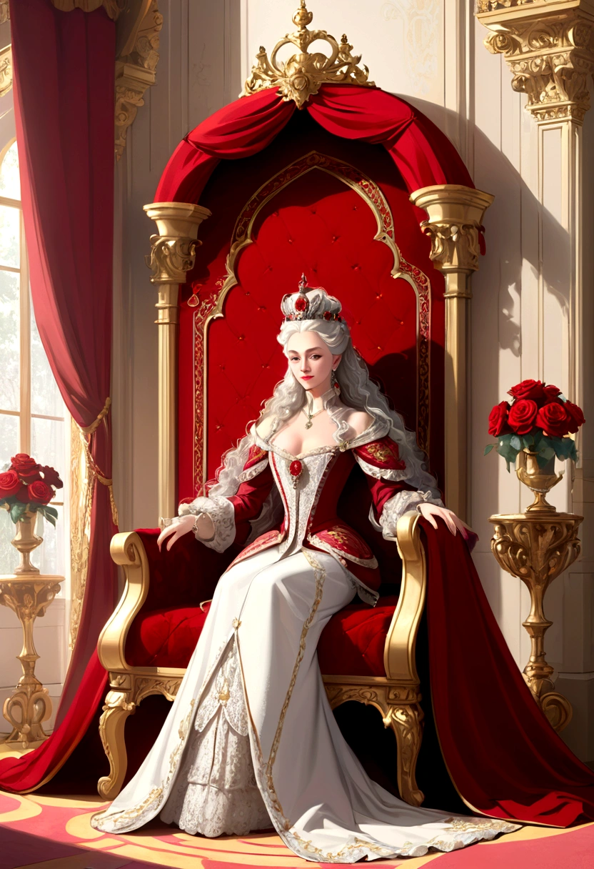 palace,The magnificent queen's throne,Tall and spacious,French court rococo,Red Rose
