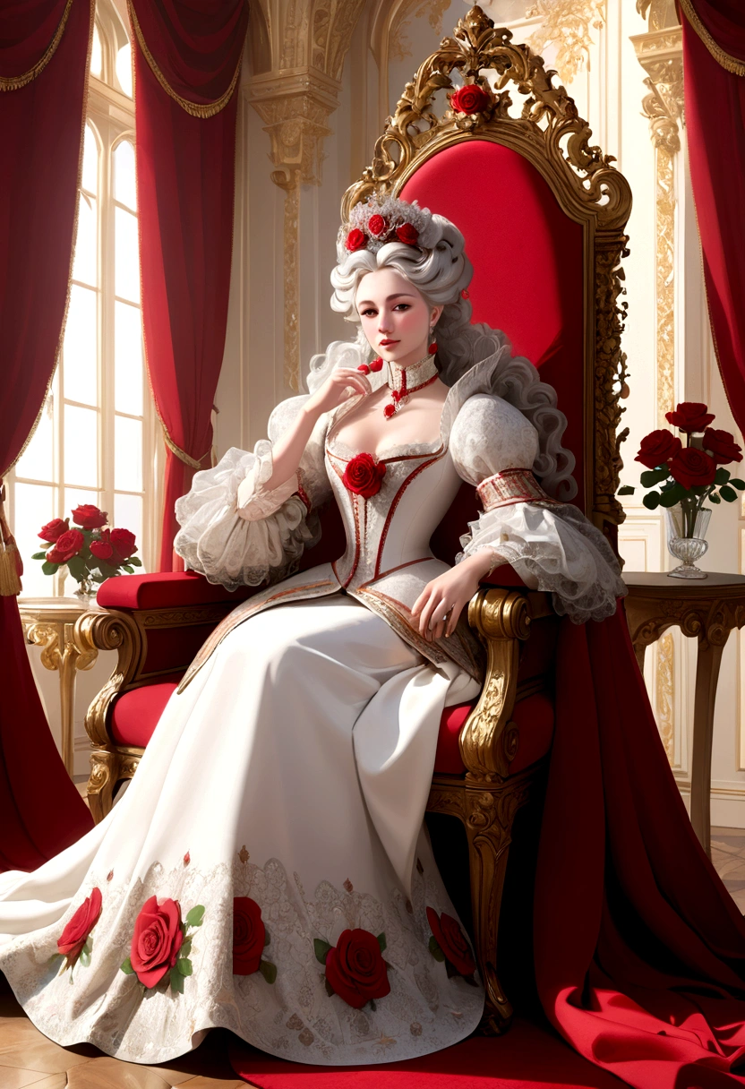 palace,The magnificent queen's throne,Tall and spacious,French court rococo,Red Rose