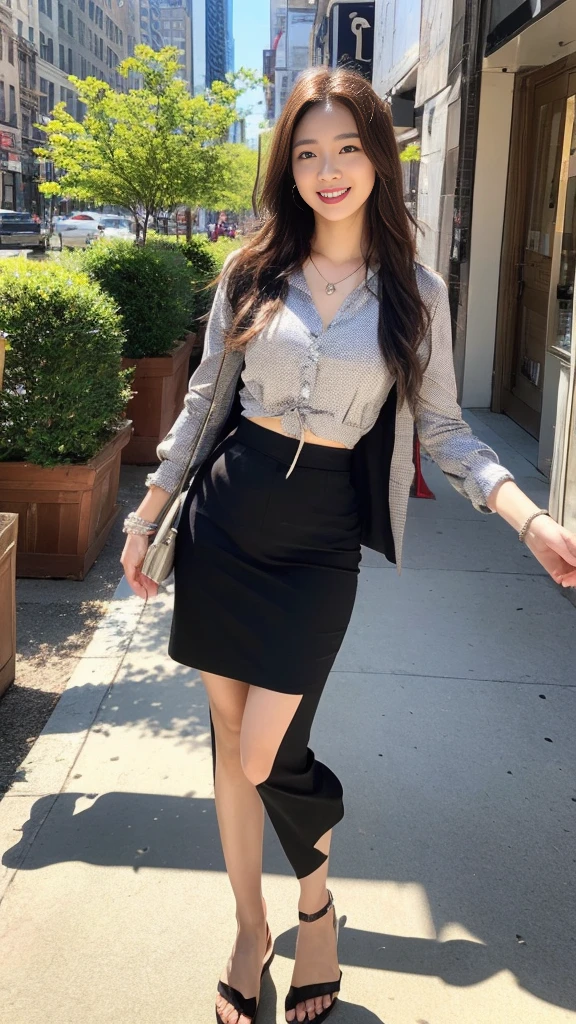 (Top quality, 8K, Masterpiece: 1.3), pull angle, full body, lens used f/2.8, 50mm, camera Sony, beautiful woman, one girl, slender abs: 1.1, short blond hair, (full body, to feet: 1.2), super detailed face, very detailed lips, detailed eyes, double eyelids, pendant, bangle bracelet as accessory of choice, feminine blouse, New York city view, very detailed face and skin, detailed eyes, double eyelids, expression best smile" Translated with DeepL.com (free version)