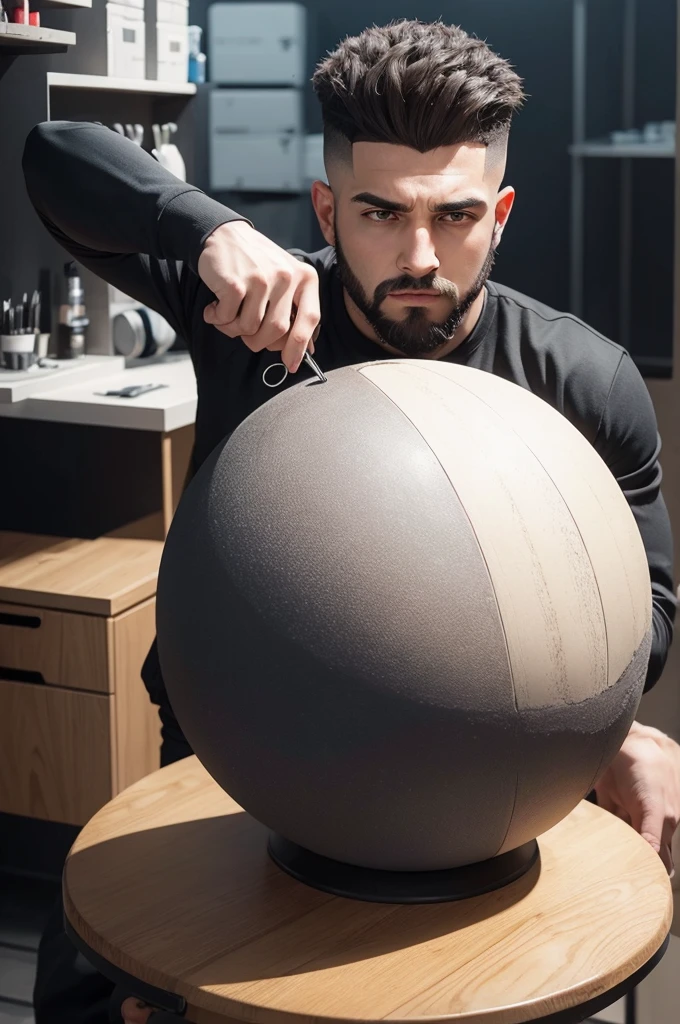 Create giant planet-like ball with various barber accessories