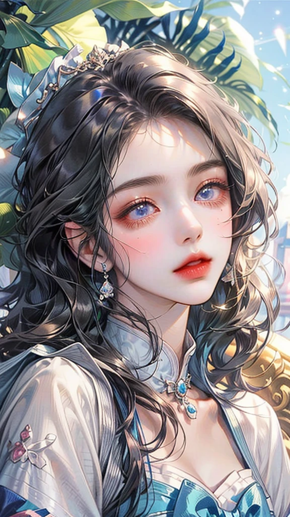 there is a picture of a girl with a blue bow on her head, artwork in the style of guweiz, guweiz, kawaii realistic portrait, guweiz masterpiece, soft anime illustration, beautiful anime portrait, soft portrait, detailed portrait of anime girl, stunning anime face portrait, anime barbie in white, portrait anime girl, wlop : : 5