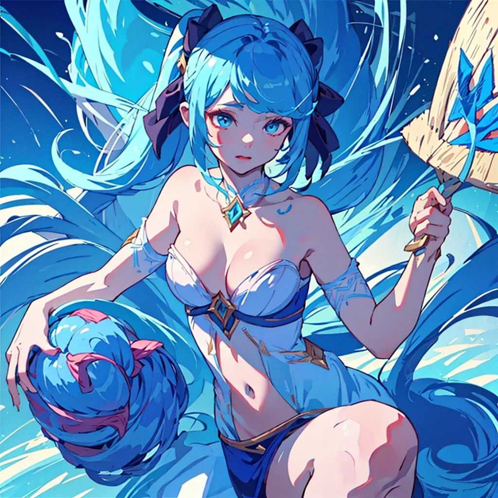 ((best quality)), (Extremely detailed), ((Ultra HD)), (masterpiece), (high quality), (best quality), (4K), (high quality), (1 girl),slim, (Transparent fabric),Gwen,League of Legends,Curled up double ponytails,avatar,Cleavage,Ultra-high resolution,